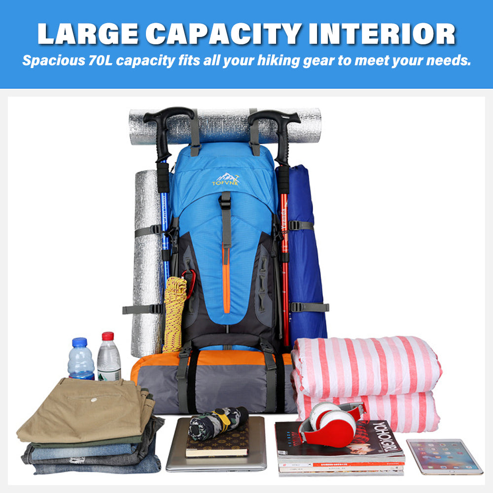 70L Expandable Hiking Backpack for Trekking & Travel
